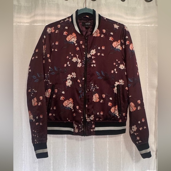 a.n.a | Jackets & Coats | Ana Burgundy Floral Bomber Jacket | Poshmark